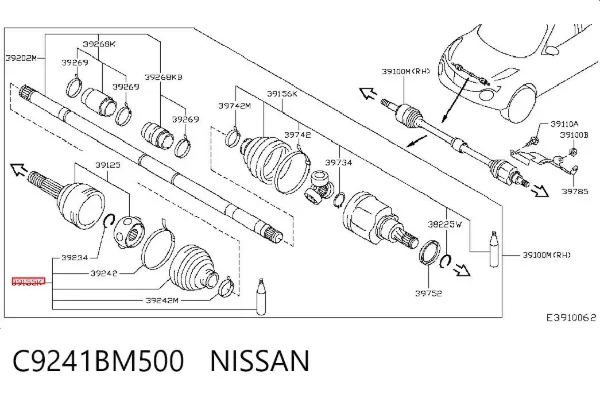 Bota de proteção externa de junta homocinética do semieixo dianteiro C9241BM500 Nissan/Infiniti