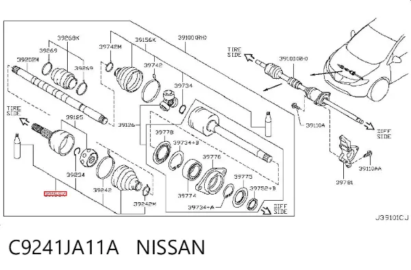 Bota de proteção externa de junta homocinética do semieixo dianteiro C9241JA11A Nissan/Infiniti
