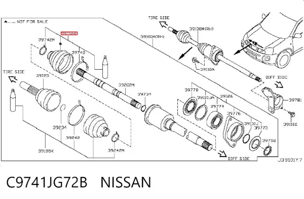 Bota de proteção interna de junta homocinética do semieixo dianteiro C9741JG72B Nissan/Infiniti