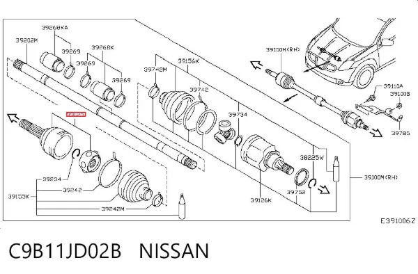 Junta homocinética externa dianteira C9B11JD02B Nissan/Infiniti