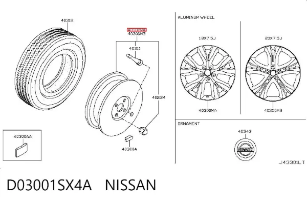 Discos de roda de aleação ligeira (de aleação ligeira, de titânio) D03001SX4A Nissan/Infiniti