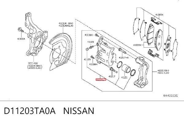 Kit de reparação de suporte do freio dianteiro D11203TA0A Nissan/Infiniti