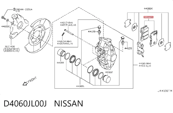 Sapatas do freio traseiras de disco D4060JL00J Nissan/Infiniti