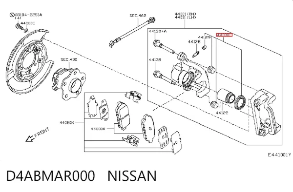 Kit de reparação de suporte do freio traseiro D4ABMAR000 Nissan/Infiniti