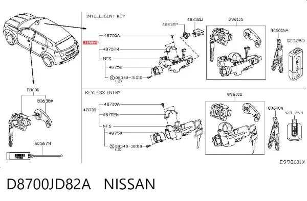 Fecho de ignição D8700JD82A Nissan/Infiniti