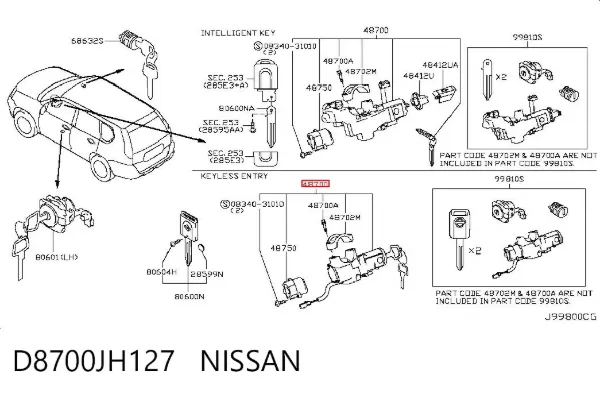 Fecho de ignição D8700JH127 Nissan/Infiniti