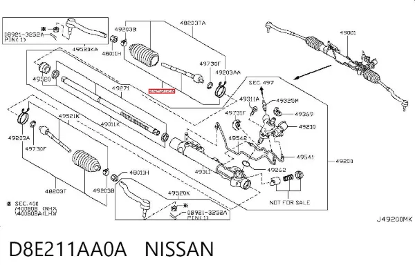 Tração de direção direita D8E211AA0A Nissan/Infiniti