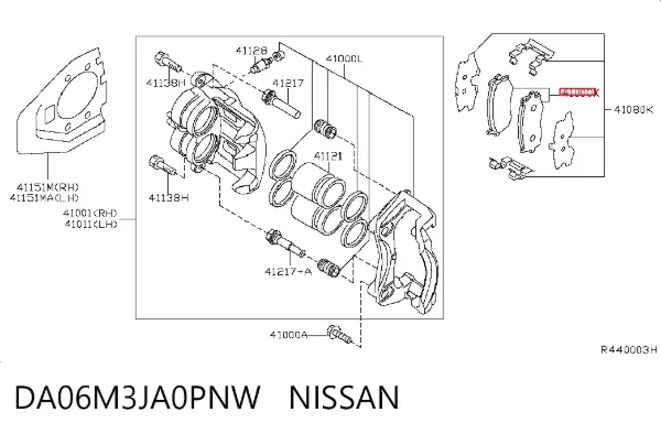 Sapatas do freio dianteiras de disco DA06M3JA0PNW Nissan/Infiniti