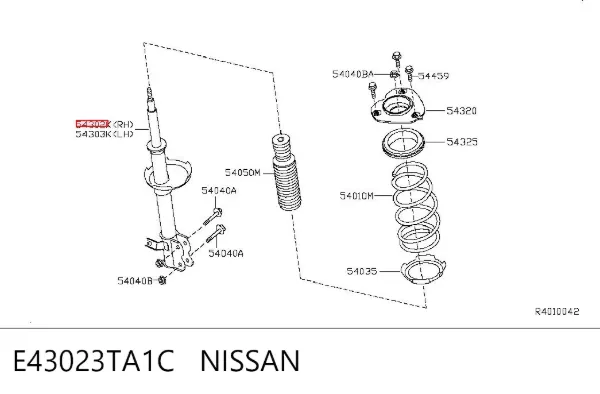 Amortecedor dianteiro direito E43023TA1C Nissan/Infiniti