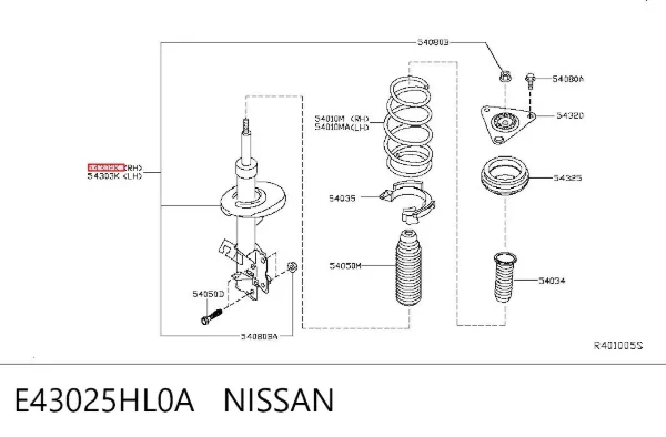 Amortecedor dianteiro direito E43025HL0A Nissan/Infiniti