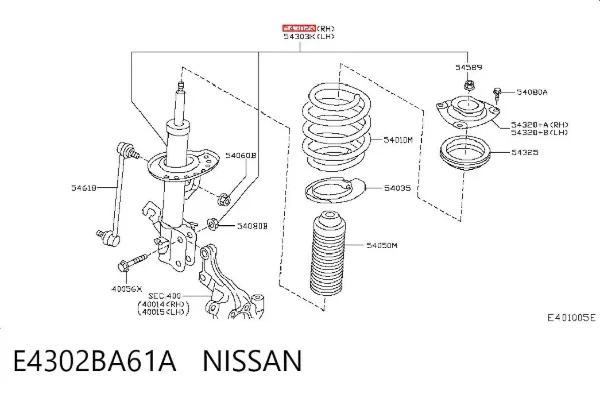 Amortecedor dianteiro direito E4302BA61A Nissan/Infiniti