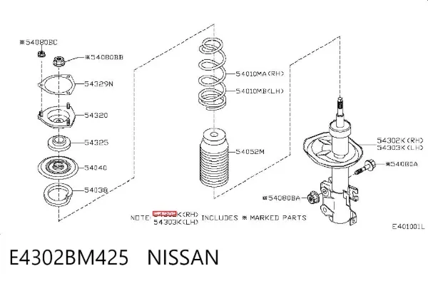 Amortecedor dianteiro direito E4302BM425 Nissan/Infiniti