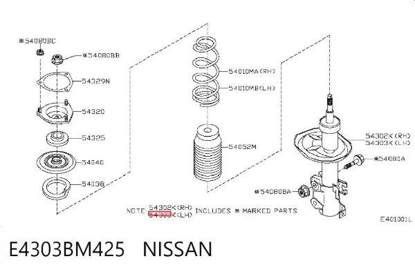 Amortecedor dianteiro esquerdo E4303BM425 Nissan/Infiniti