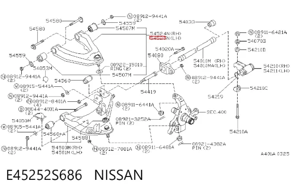 Braço oscilante superior esquerdo de suspensão dianteira E45252S686 Nissan/Infiniti