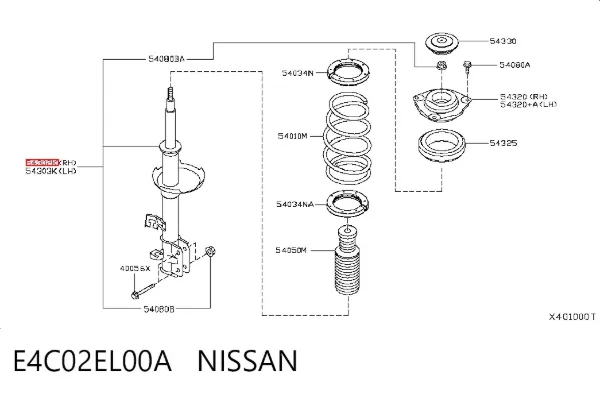 Amortecedor dianteiro direito E4C02EL00A Nissan/Infiniti