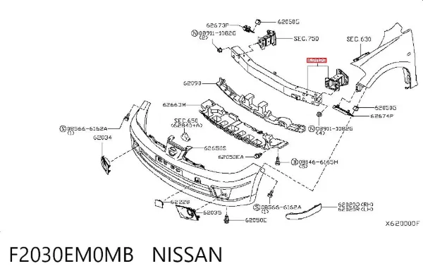 Reforçador do pára-choque dianteiro F2030EM0MB Nissan/Infiniti