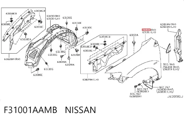 Pára-lama dianteiro direito Nissan Murano Z51
