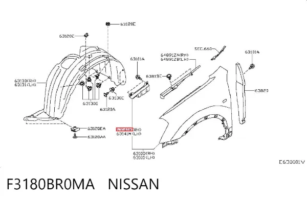 Consola externa direita do pára-choque dianteiro F3180BR0MA Nissan/Infiniti