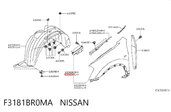 Consola externa esquerda do pára-choque dianteiro F3181BR0MA Nissan/Infiniti