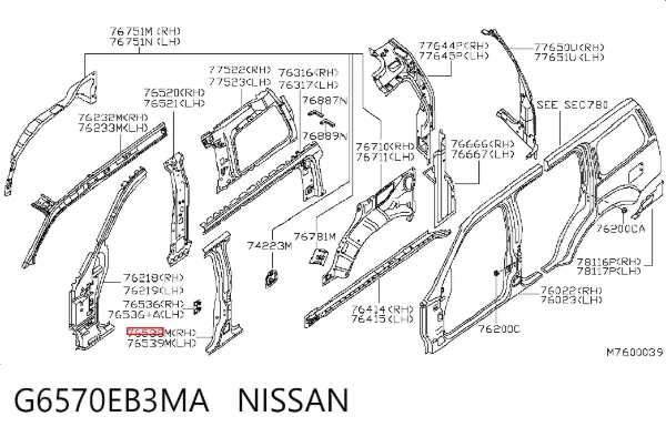 Montante central direito de carroçaria G6570EB3MA Nissan/Infiniti