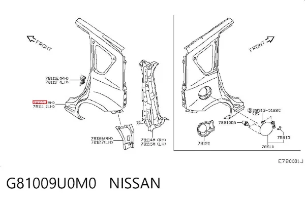 Pára-lama traseiro direito G81009U0M0 Nissan/Infiniti