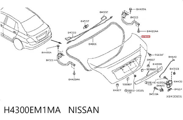 Tampa de porta-malas Nissan Tiida SC11X