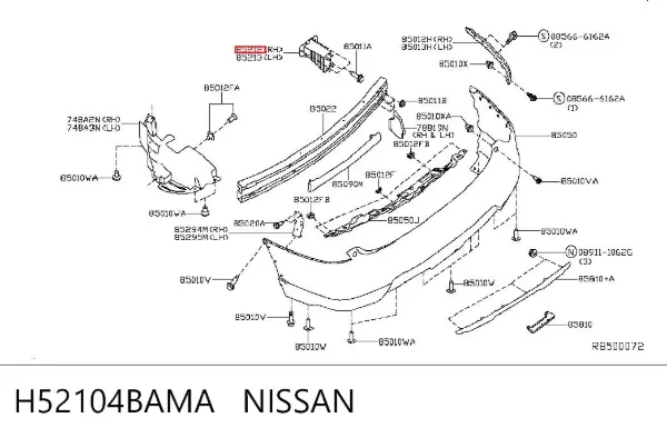 Consola de reforçador do pára-choque traseiro H52104BAMA Nissan/Infiniti