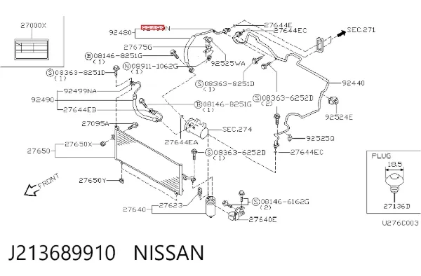 Vedante do flange (da união em T) do sistema de esfriamento J213689910 Nissan/Infiniti