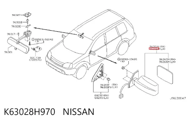Espelho de retrovisão esquerdo K63028H970 Nissan/Infiniti