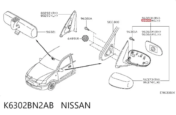 Espelho de retrovisão esquerdo K6302BN2AB Nissan/Infiniti