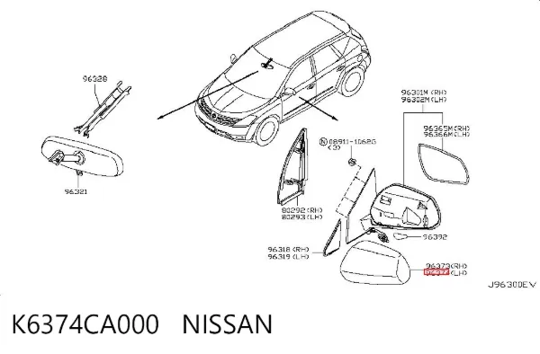 Espelho de retrovisão esquerdo K6374CA000 Nissan/Infiniti