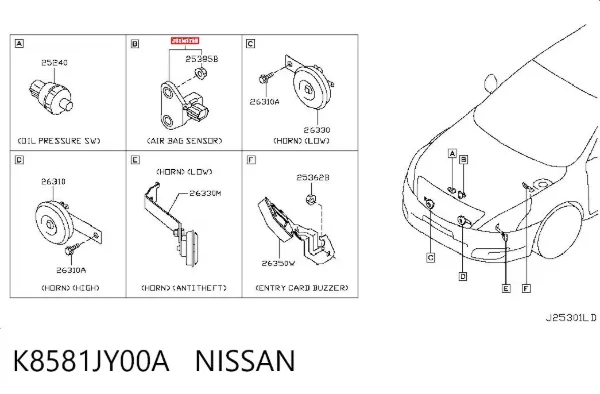Sensor AIRBAG dianteiro K8581JY00A Nissan/Infiniti