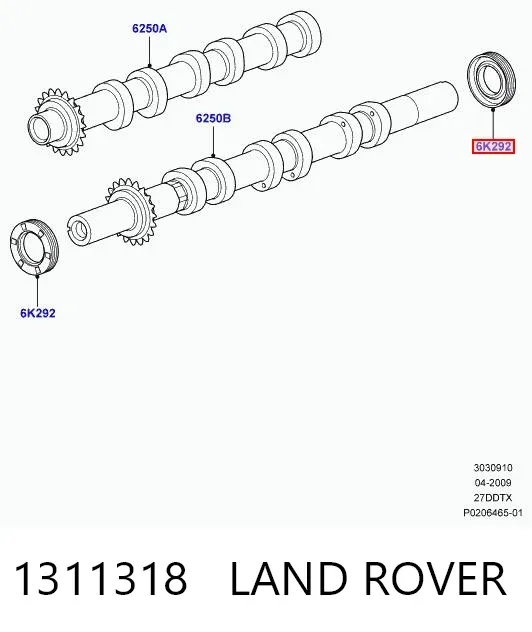 Vedação da árvore distribuidora de motor 1311318 Land Rover