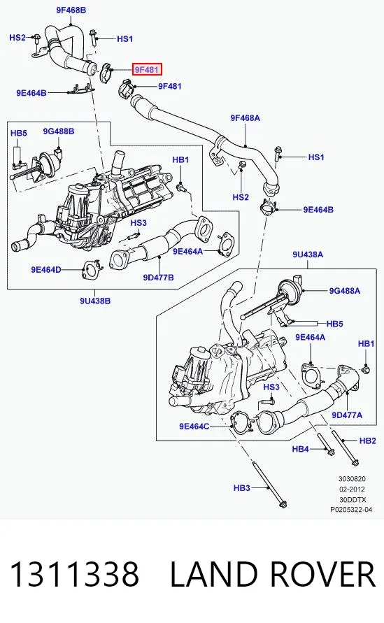 Braçadeira de cano derivado de válvula EGR 1311338 Land Rover