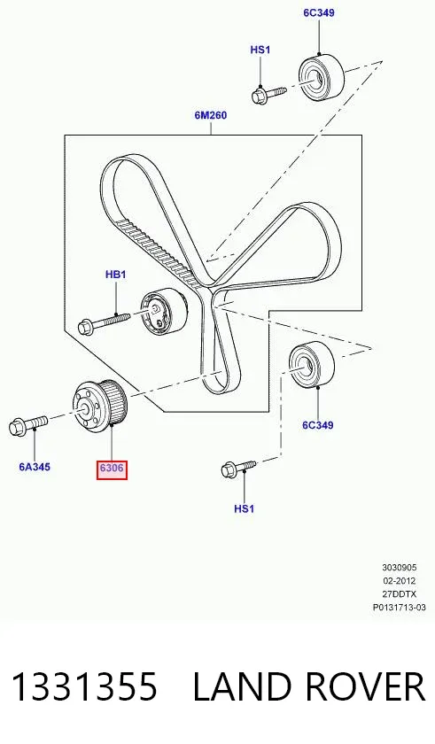 Engrenagem de cadeia da roda dentada de acionamento de cambota de motor 1331355 Land Rover
