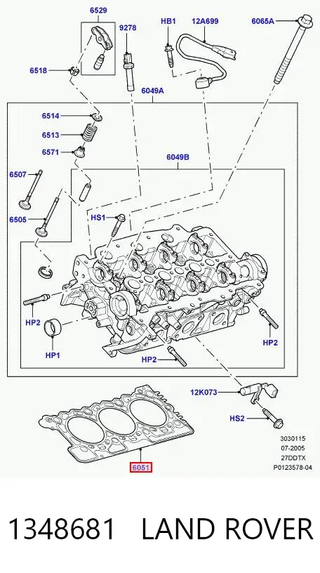Vedante de cabeça de motor (CBC) 1348681 Land Rover