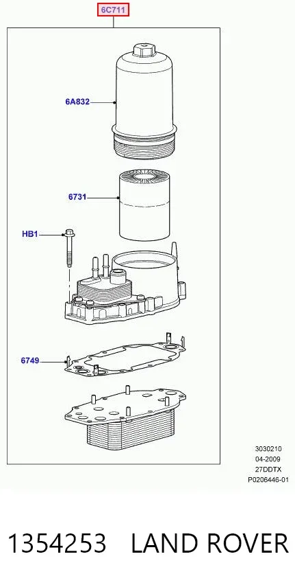 Caixa do filtro de óleo 1354253 Land Rover