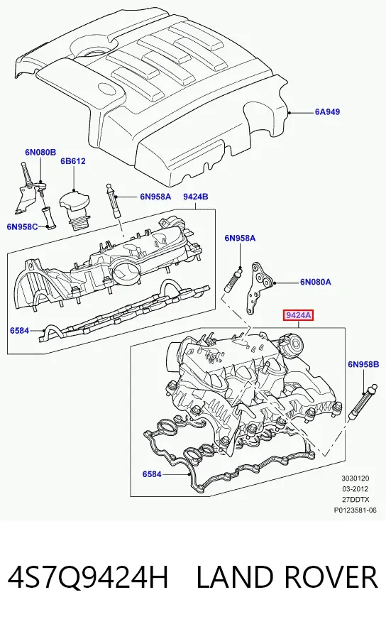 Tubo coletor esquerdo de admissão 4S7Q9424H Land Rover