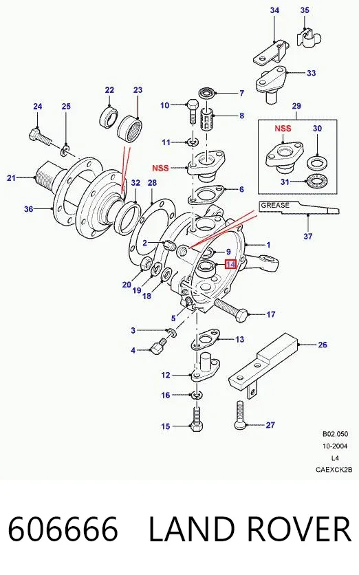 Rolamento do pino de apoio dianteiro 606666 Land Rover