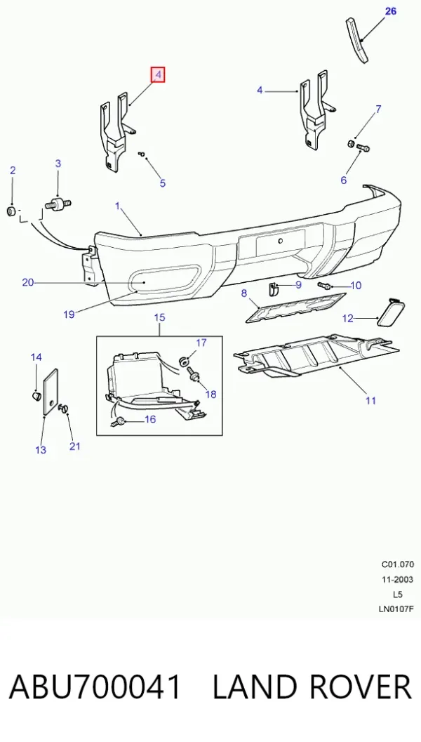 Consola do pára-choque dianteiro direito ABU700041 Land Rover