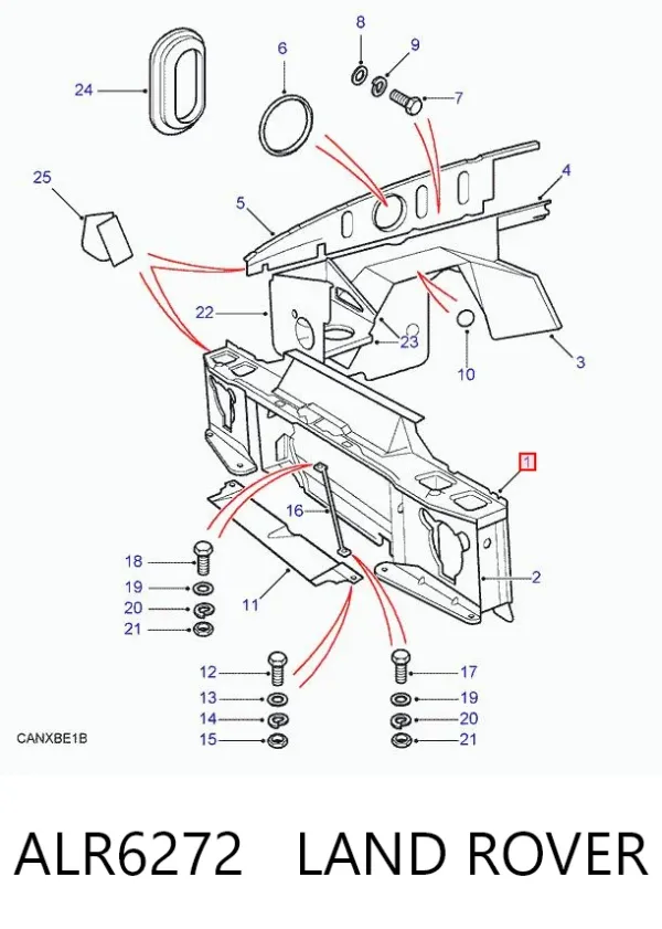 Suporte do radiador montado (painel de montagem de fixação das luzes) Land Rover Discovery II