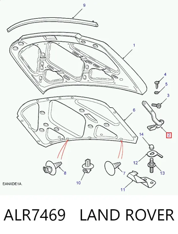 Gozno da capota esquerdo ALR7469 Land Rover