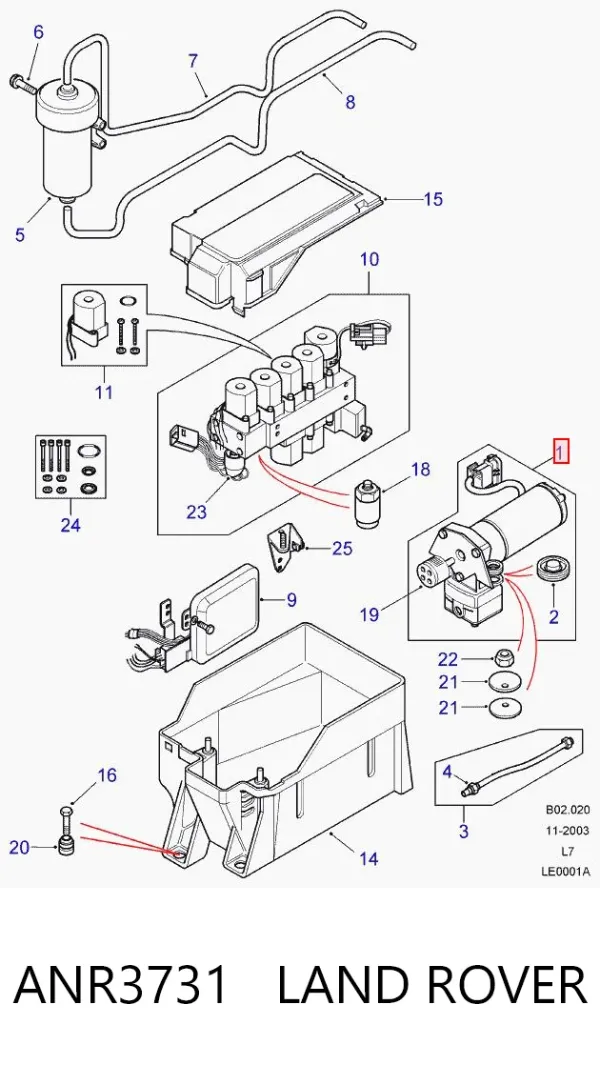 Compressor de bombeio pneumático (de amortecedores) ANR3731 Land Rover