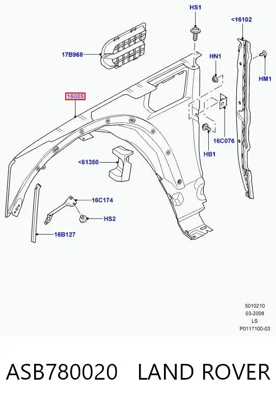 Pára-lama dianteiro direito ASB780020 Land Rover