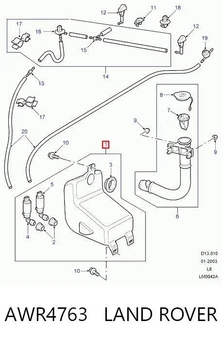 Tanque de fluido para lavador de vidro AWR4763 Land Rover