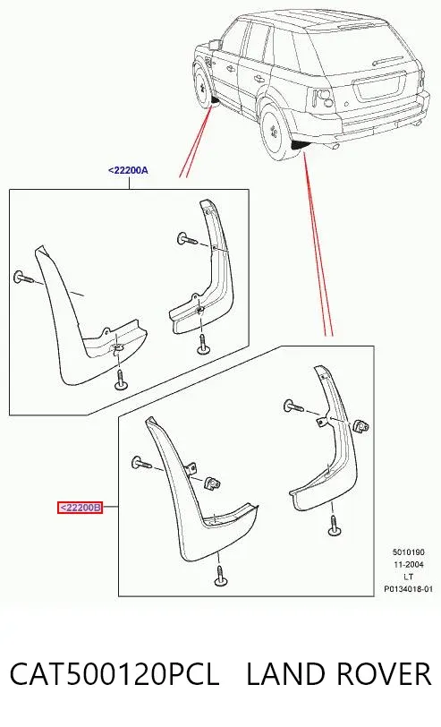 Protetores de lama traseiros, kit CAT500120PCL Land Rover