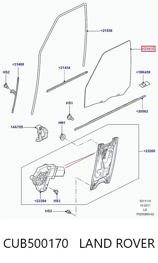 Vidro da porta dianteira esquerda CUB500170 Land Rover