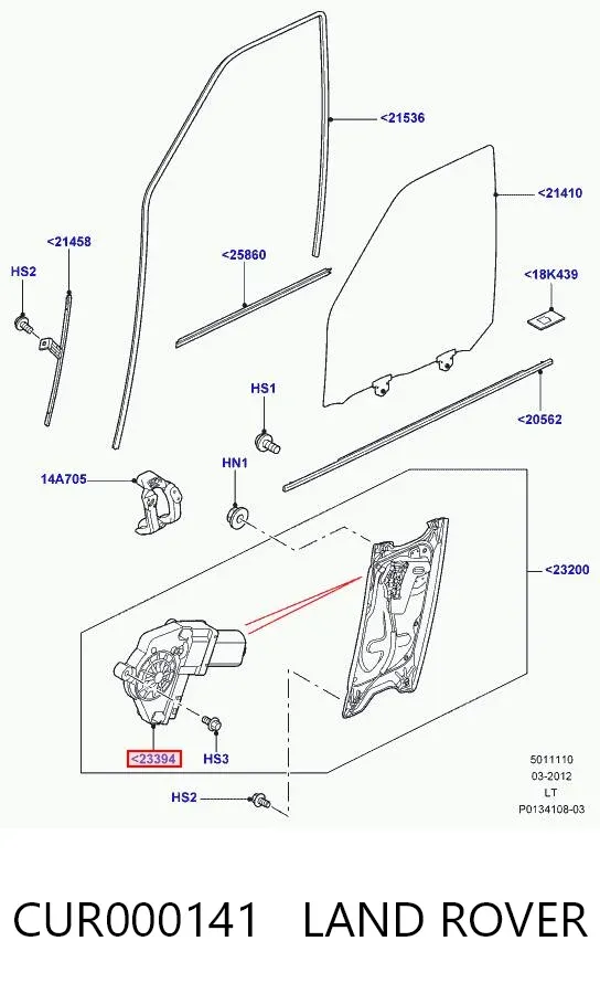 Motor de acionamento de vidro da porta dianteira direita CUR000141 Land Rover