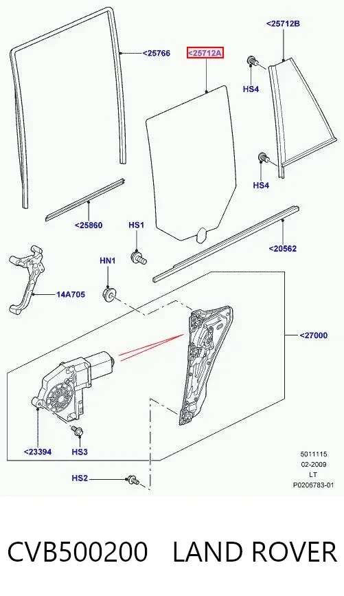 Vidro da porta traseira direita CVB500200 Land Rover