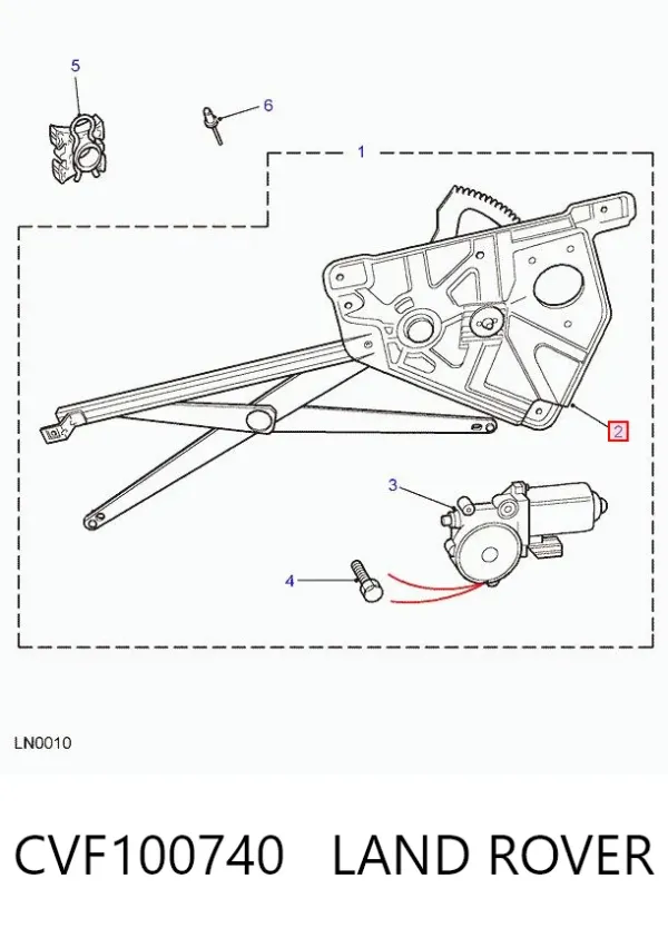 Mecanismo de acionamento de vidro da porta dianteira direita CVF100740 Land Rover